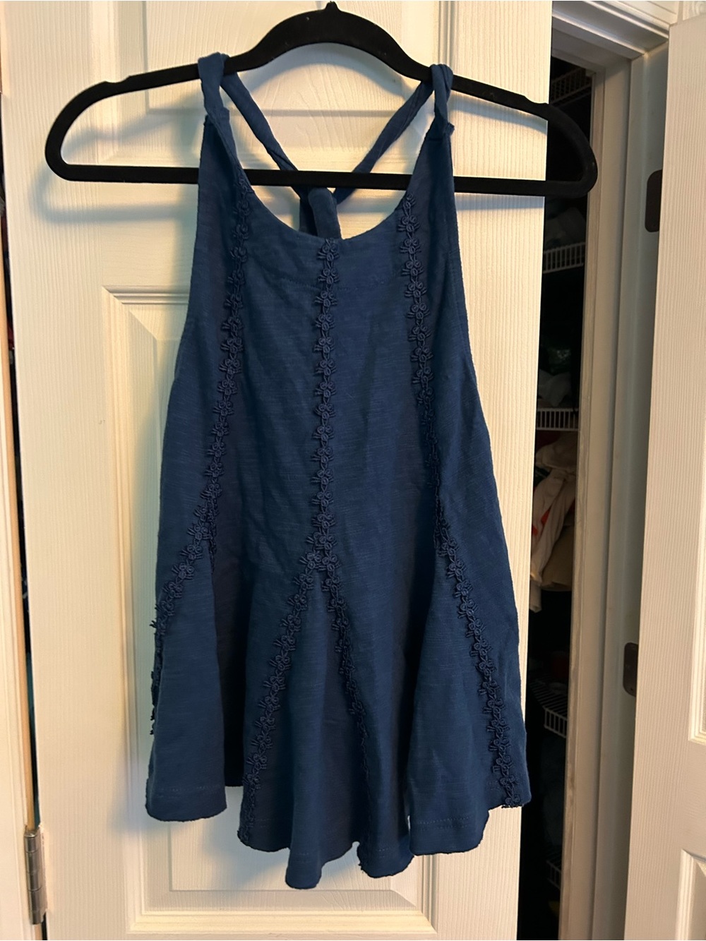 Free People Blue Braided-Halter Swing Camisole